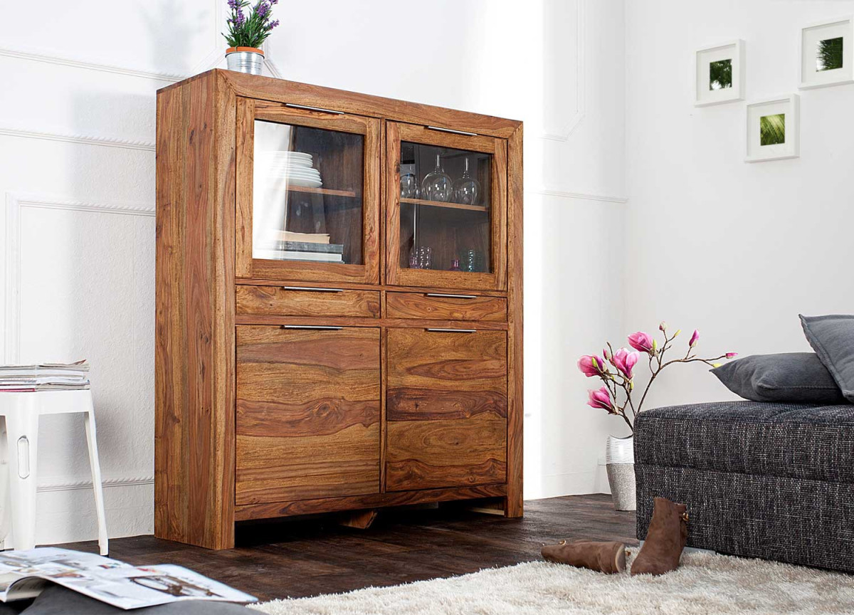 Buffet vaisselier vitré bois massif