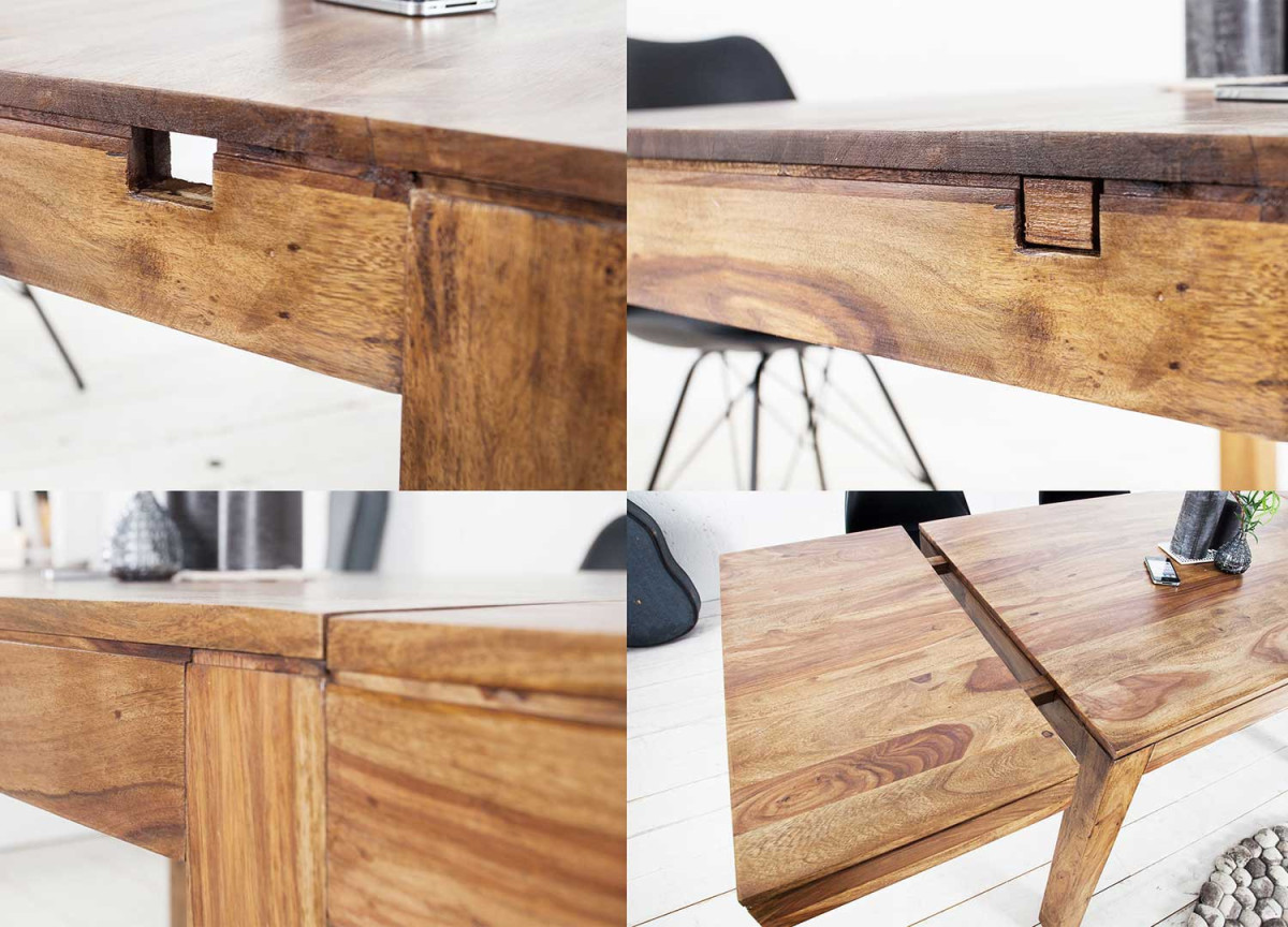 Table à manger avec allonge bois massif Sesham 120-200 cm