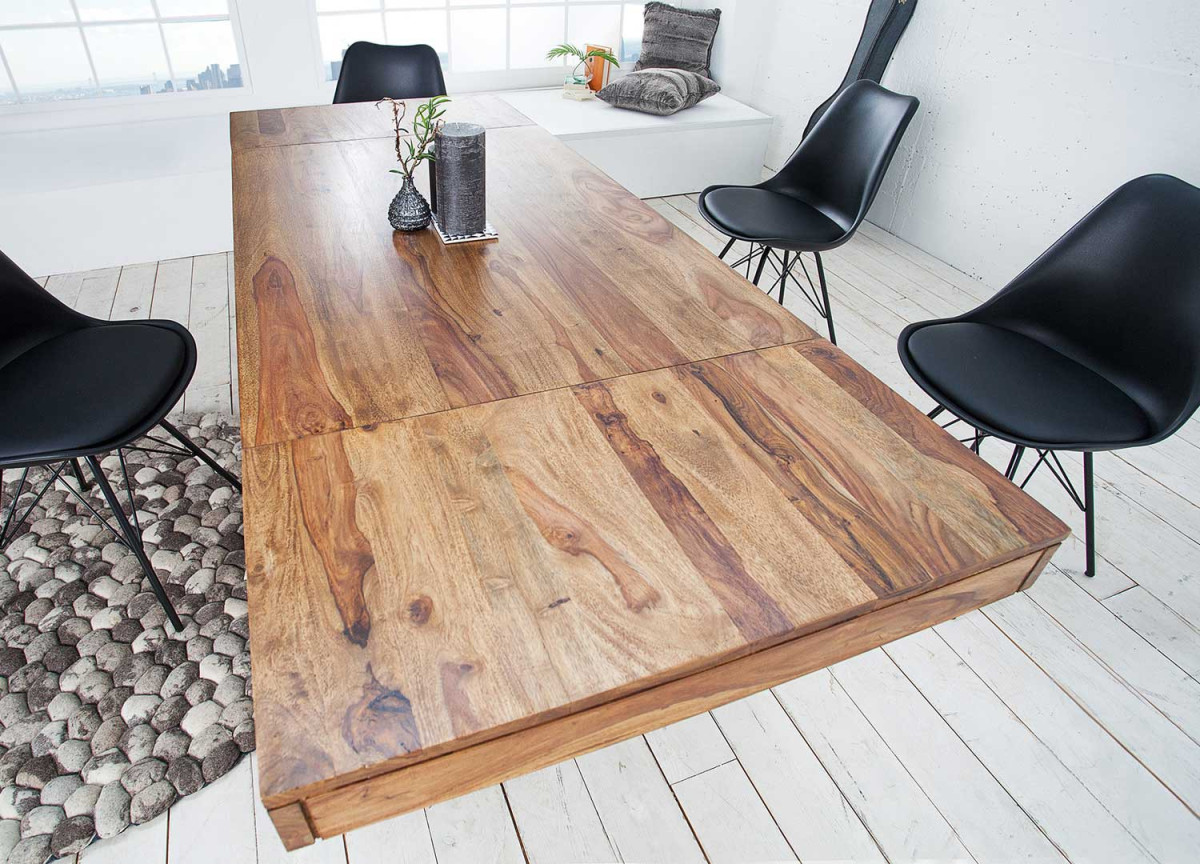 Table à manger avec allonge bois massif Sesham 120-200 cm