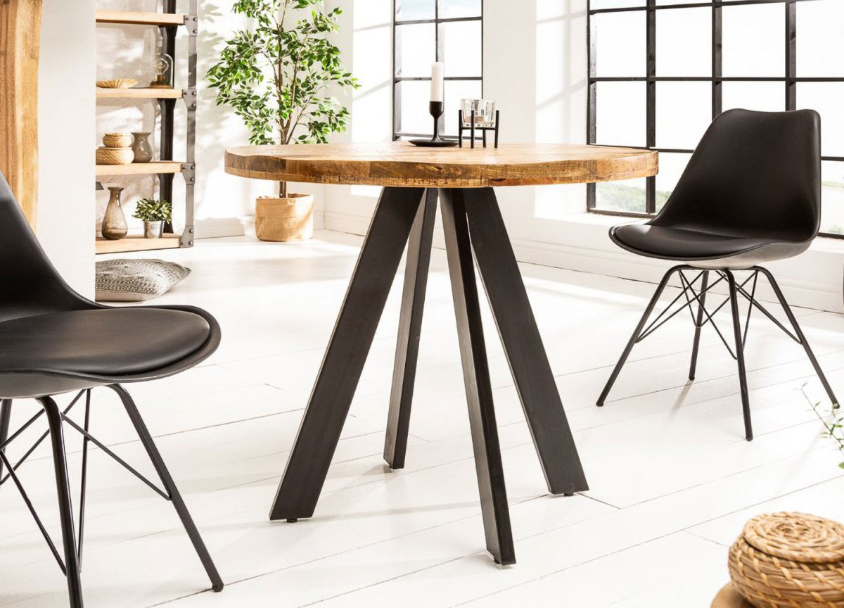 Petite table à manger ronde en bois et métal