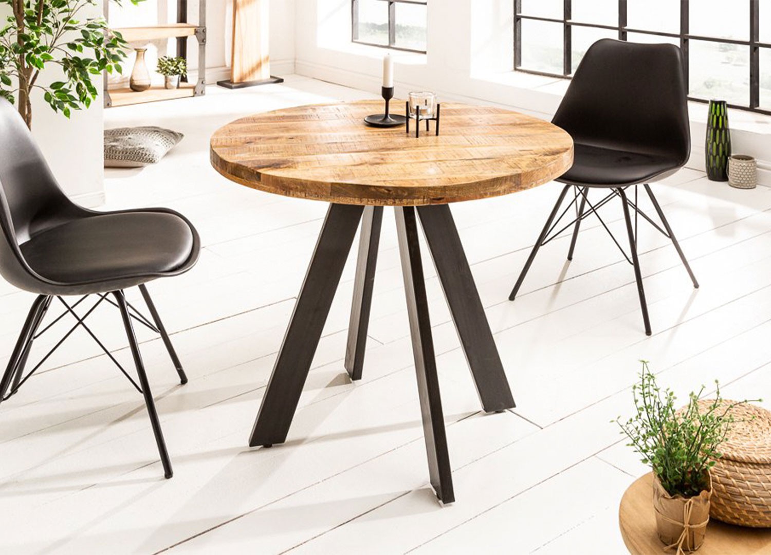 Petite table de repas ronde 2 à 4 personnes en bois massif naturel