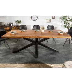 Table bois de Sesham massif et pied métal noir design