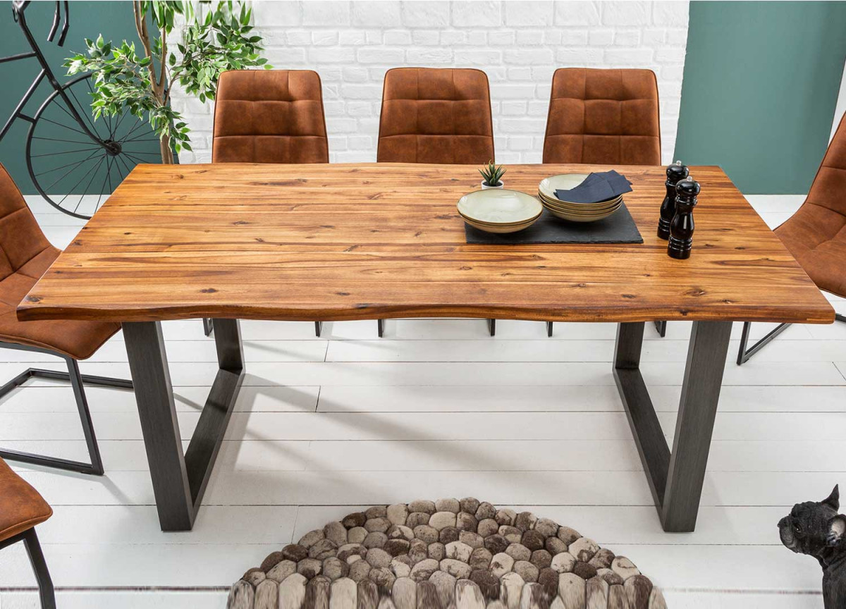 Table rectangulaire bois d'acacia - Pieds gris patiné