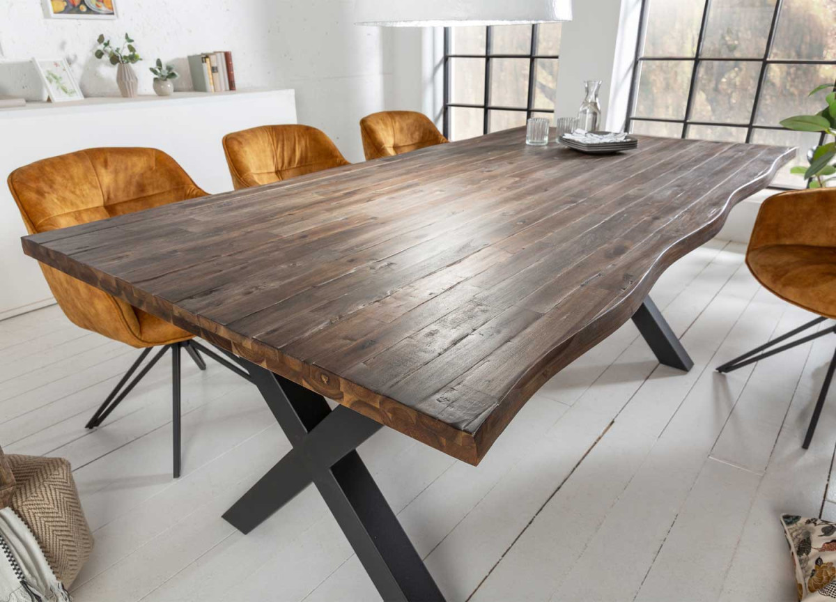 Table bois d'acacia  brun - Pieds métal noir rustique