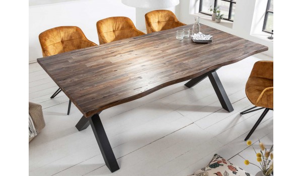 Table bois d'acacia brun - Pieds métal noir