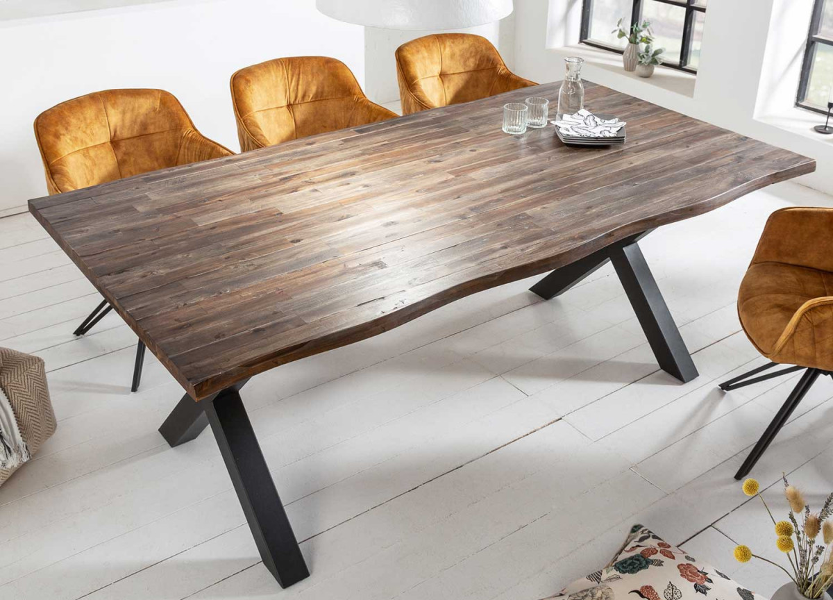 Table bois d'acacia brun - Pieds métal noir