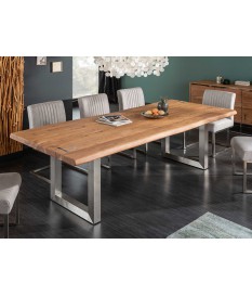 Table de salle à manger bois acacia clair - Acier brossé