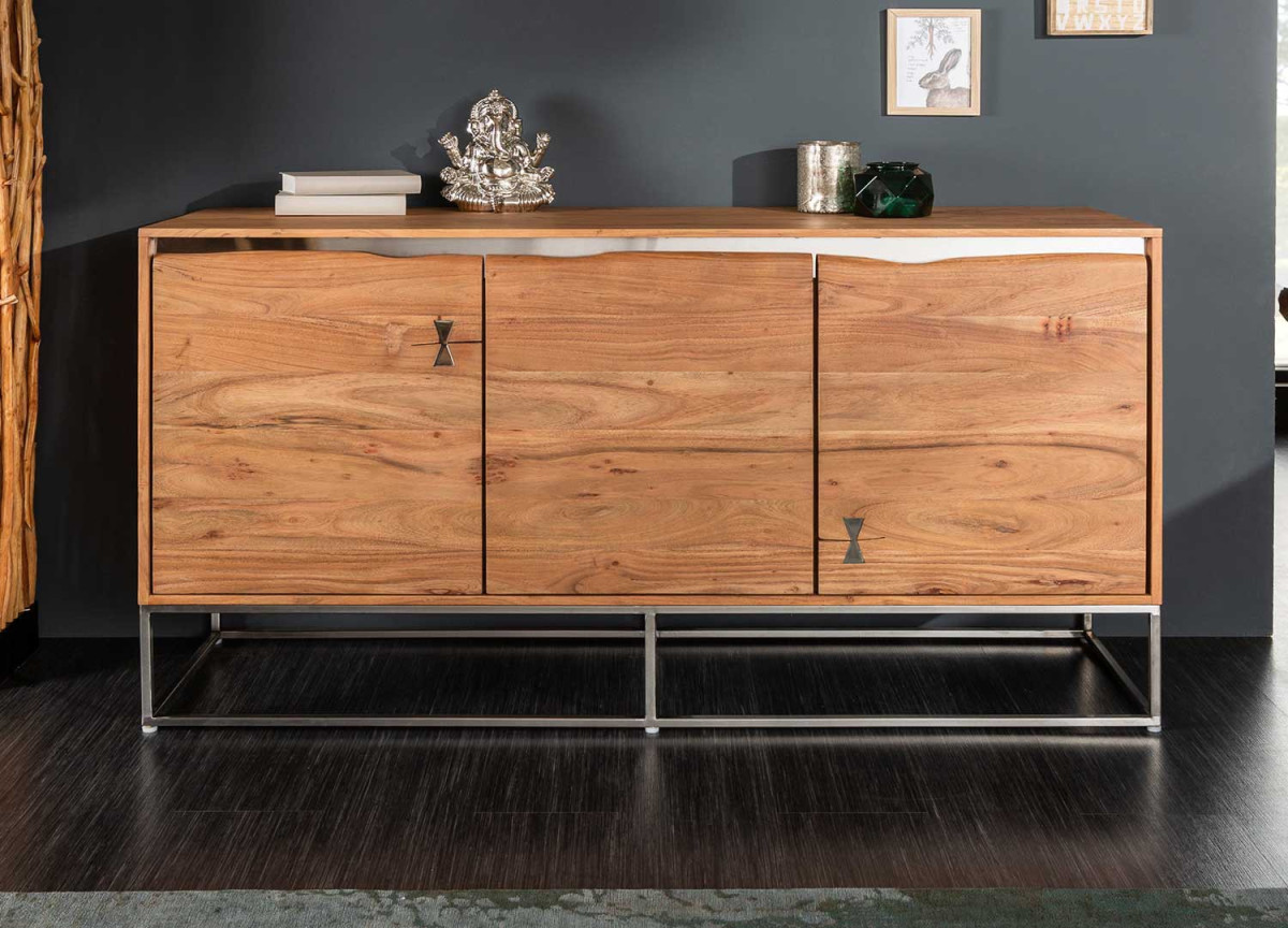 Buffet design en bois acacia et acier brossé