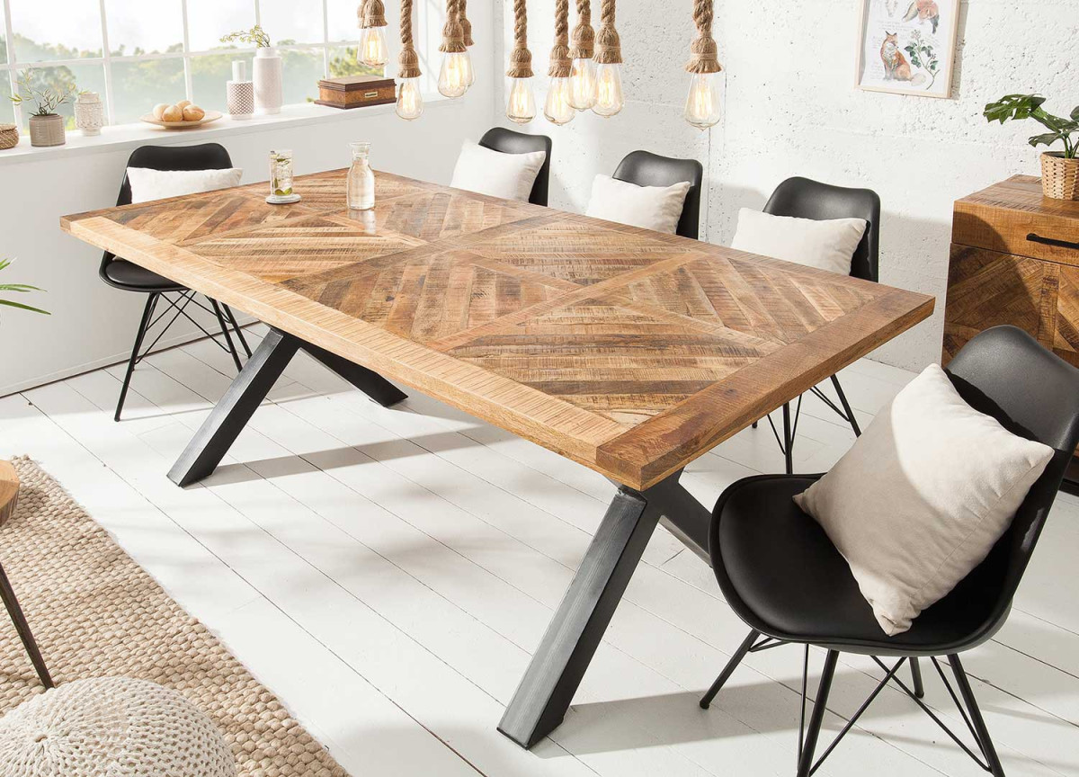 Table en bois de manguier - Pied en X noir