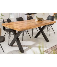 Table salle à manger en bois - Pied en X noir