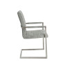 Chaise design tissu gris pierre avec accoudoirs et armature en acier