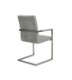 Chaise design tissu gris pierre avec accoudoirs et armature en acier