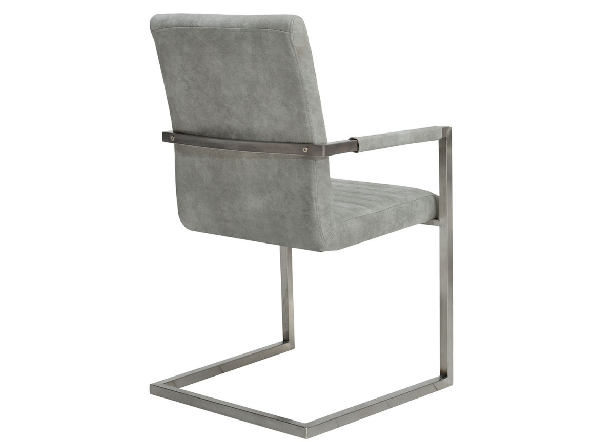 Chaise design tissu gris pierre avec accoudoirs et armature en acier