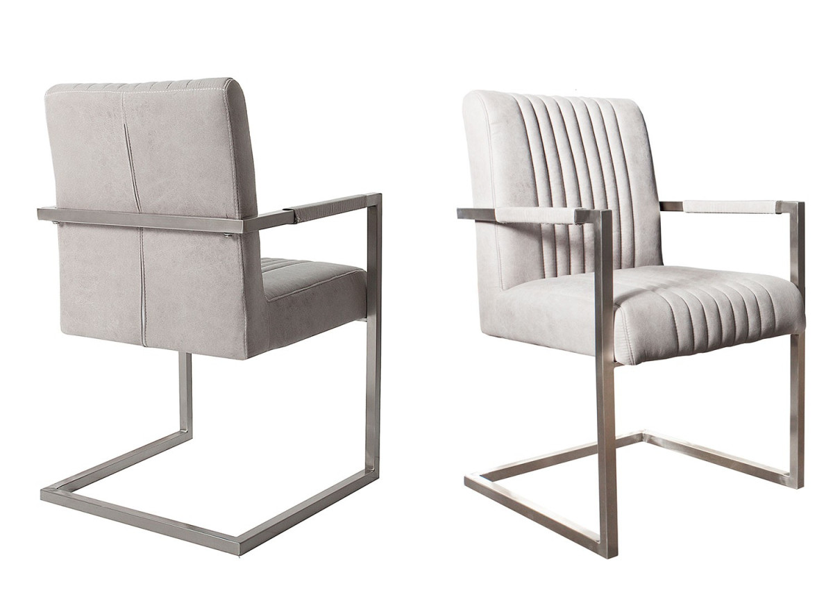 Big chaise capitonnée design gris pierre et armature en acier
