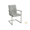 Chaise design tissu gris pierre avec accoudoirs et armature en acier