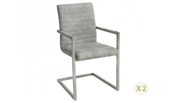 Chaise design tissu gris pierre avec accoudoirs et armature en acier