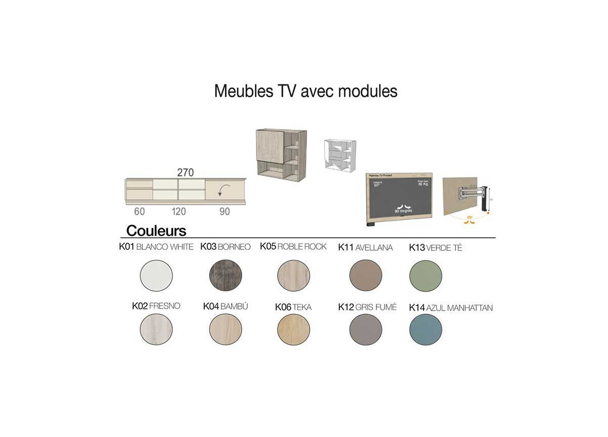 Meuble TV meuble mural et panneau TV orientable