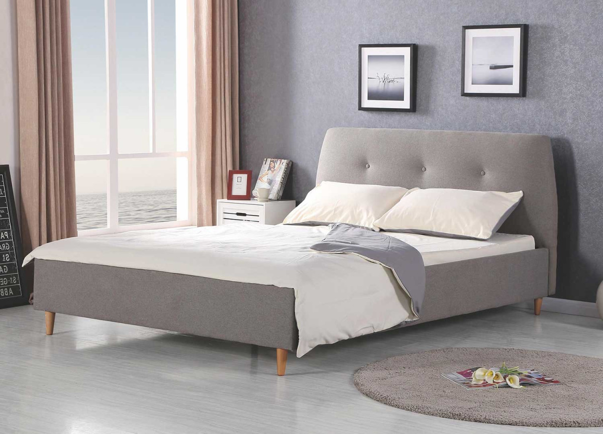 Lit pour matelas 160x200 cm aspect bois et tissu gris style scandinave