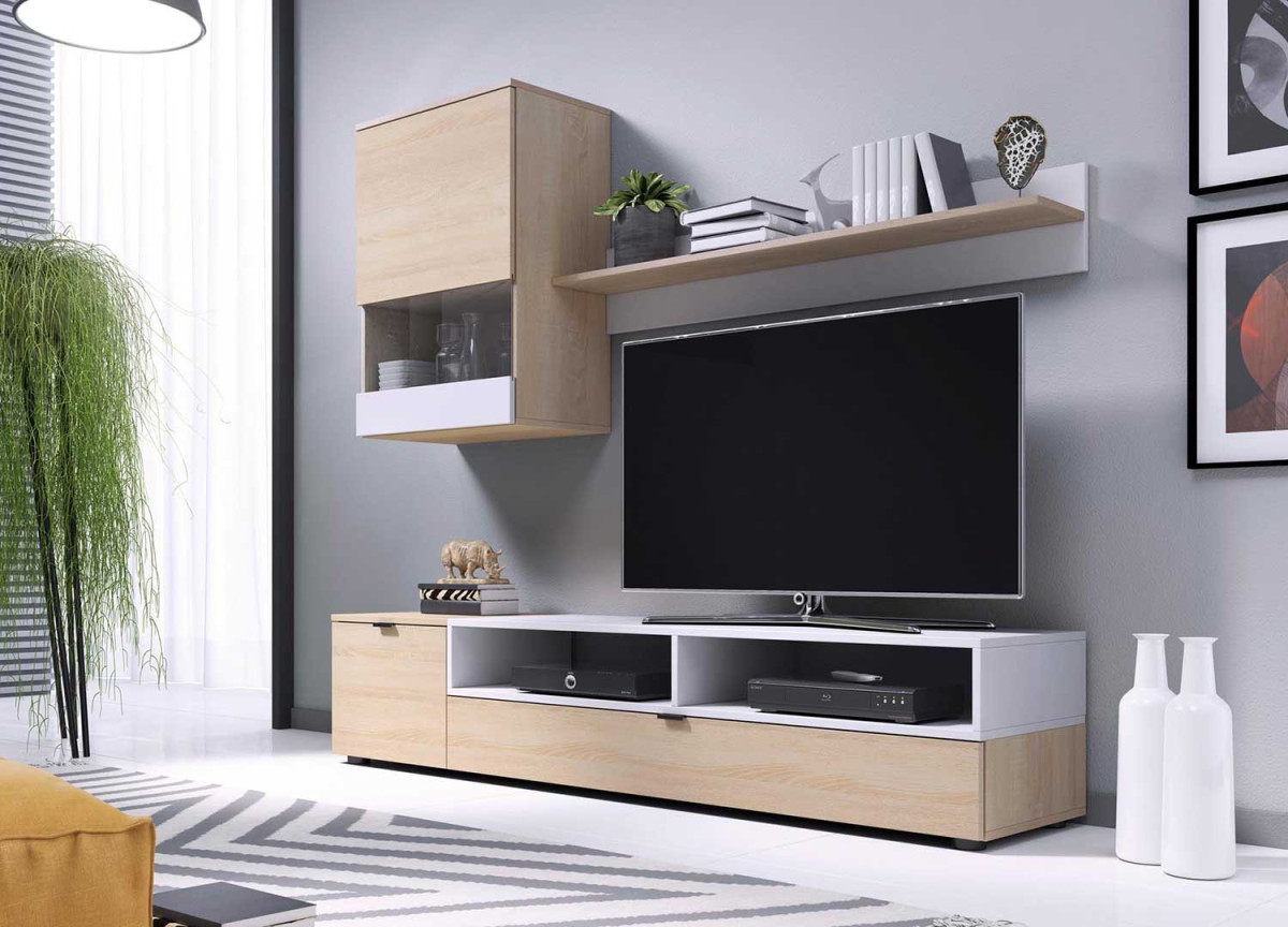 Ensemble TV blanc et chêne Sonoma pas cher Ensemble TV blanc et chêne Sonoma pas cher