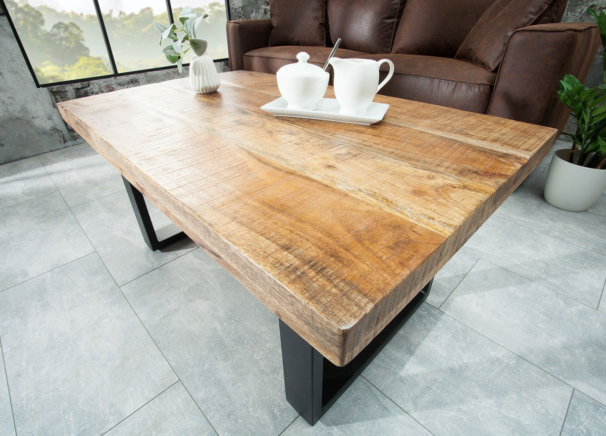Table basse rectangulaire industrielle en bois de Manguier