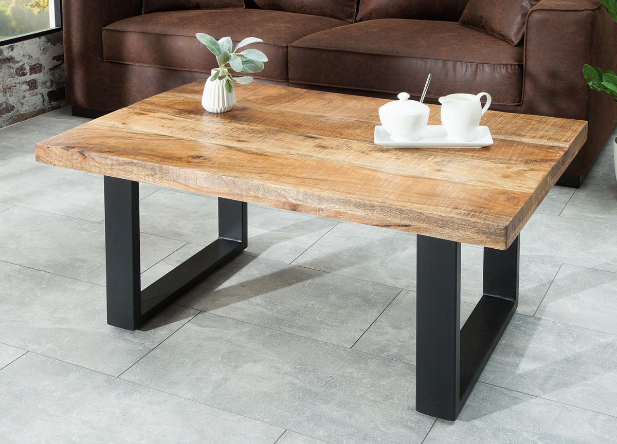 Table basse industrielle rectangulaire en bois de Manguier
