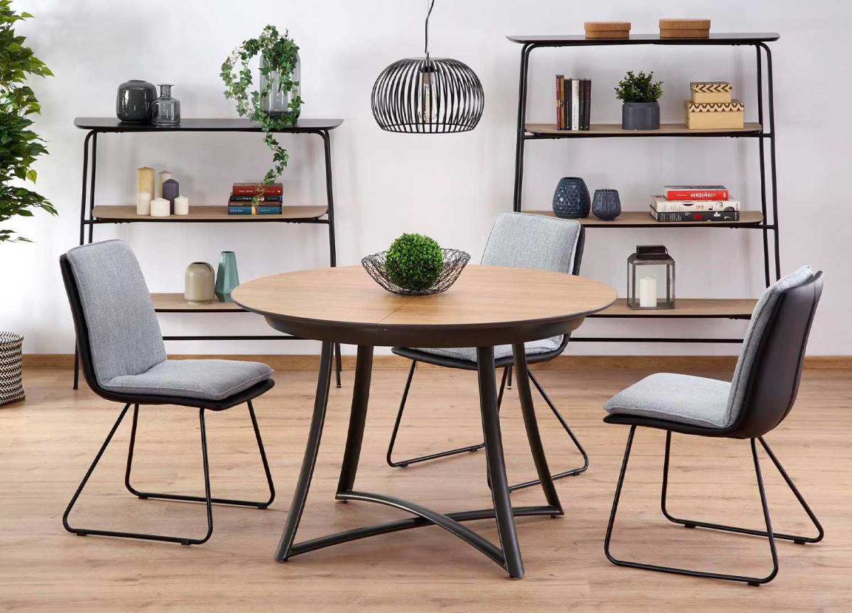 Table ronde extensible en bois et piétement en métal design