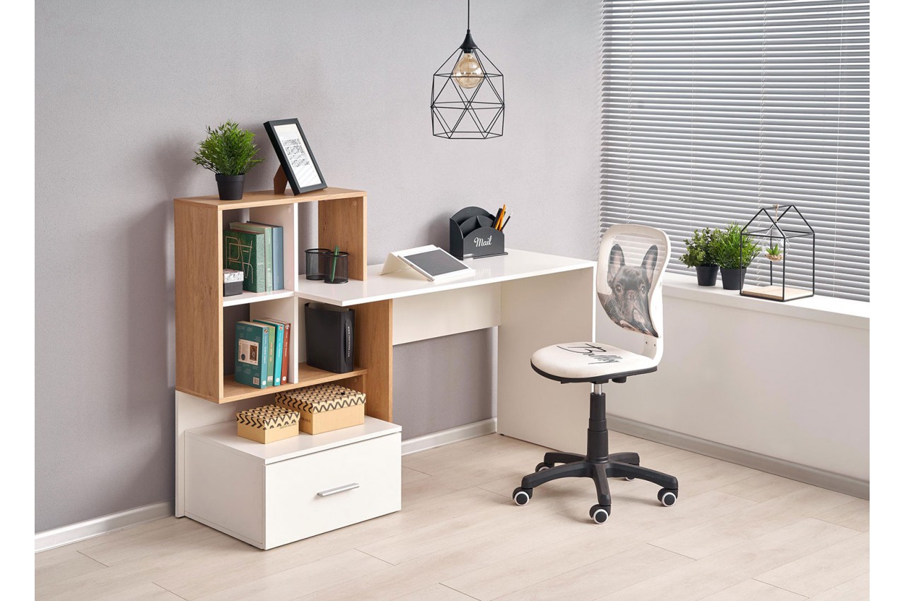 Ensemble bureau et rangement blanc et bois pour bureau