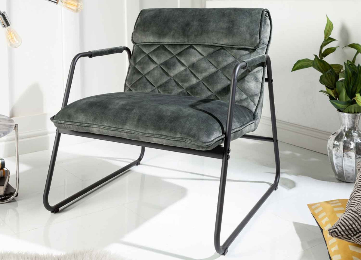 Fauteuil de salon design en velours gris vert
