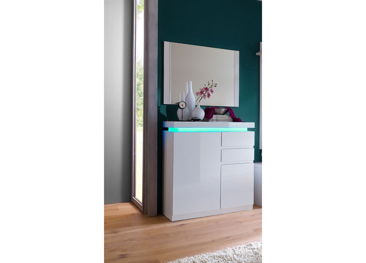Meuble d'entrée blanc laqué avec éclairage