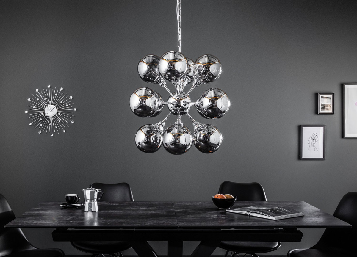 Luminaire contemporain 12 boules d'argent