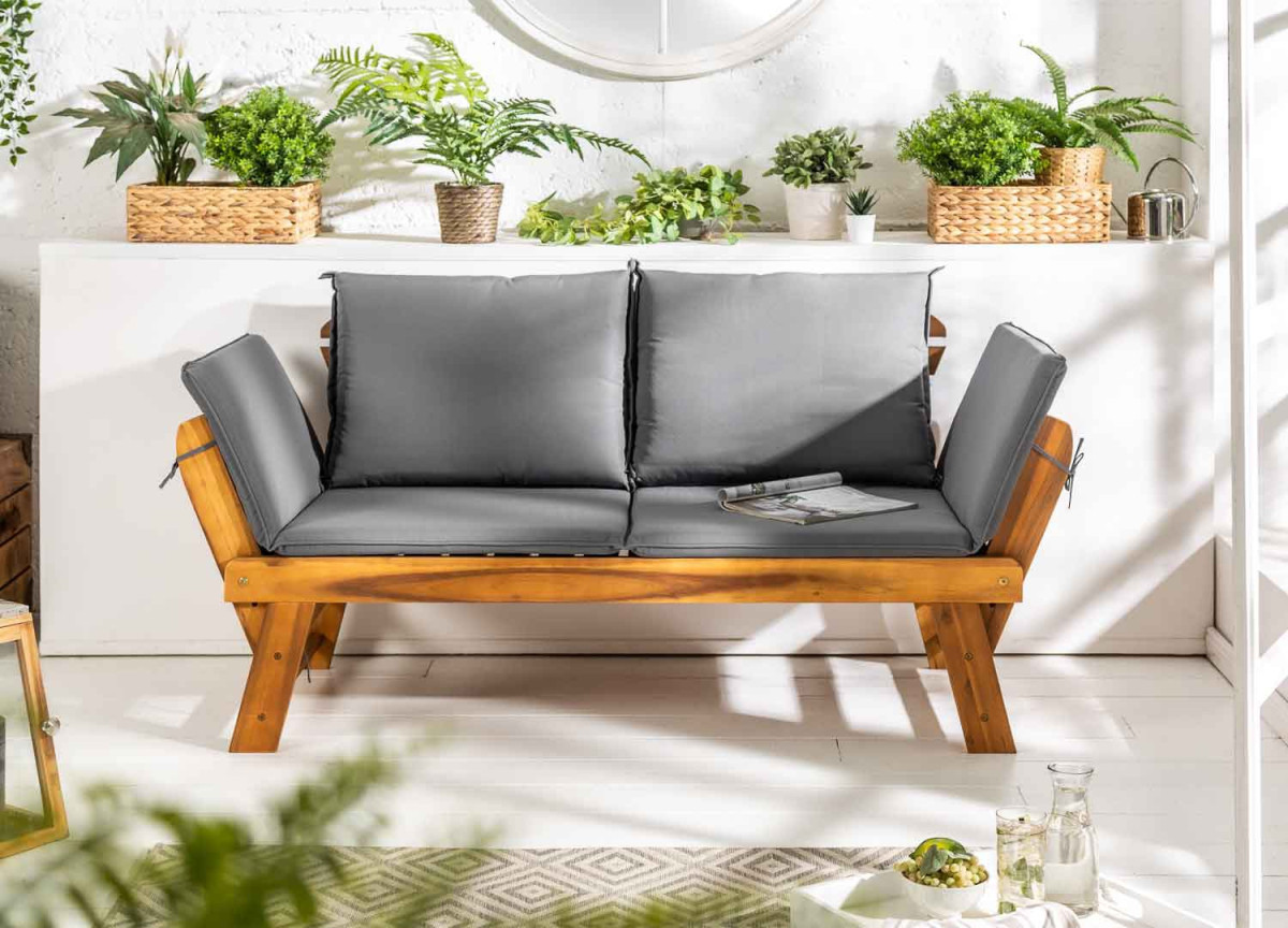 Banc de jardin en bois acacia avec coussin