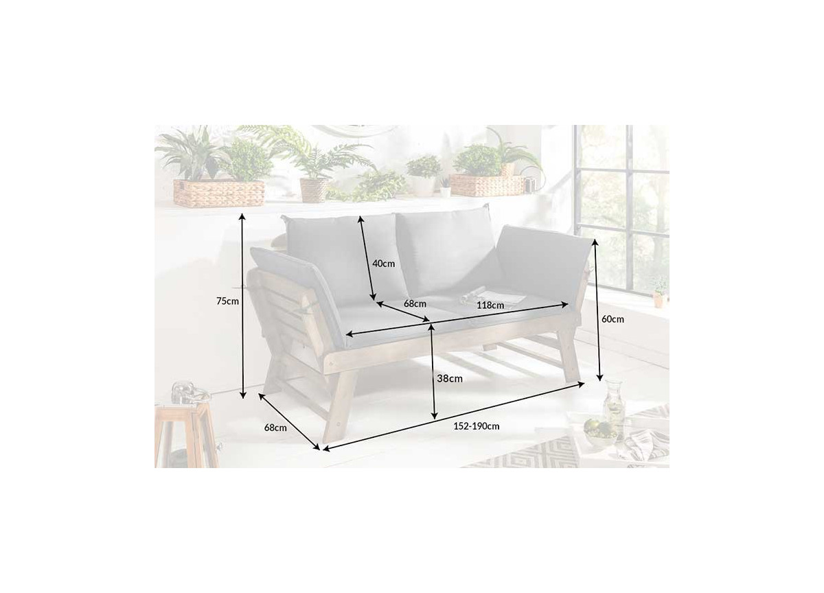 Banc de jardin en bois acacia grisé avec coussin