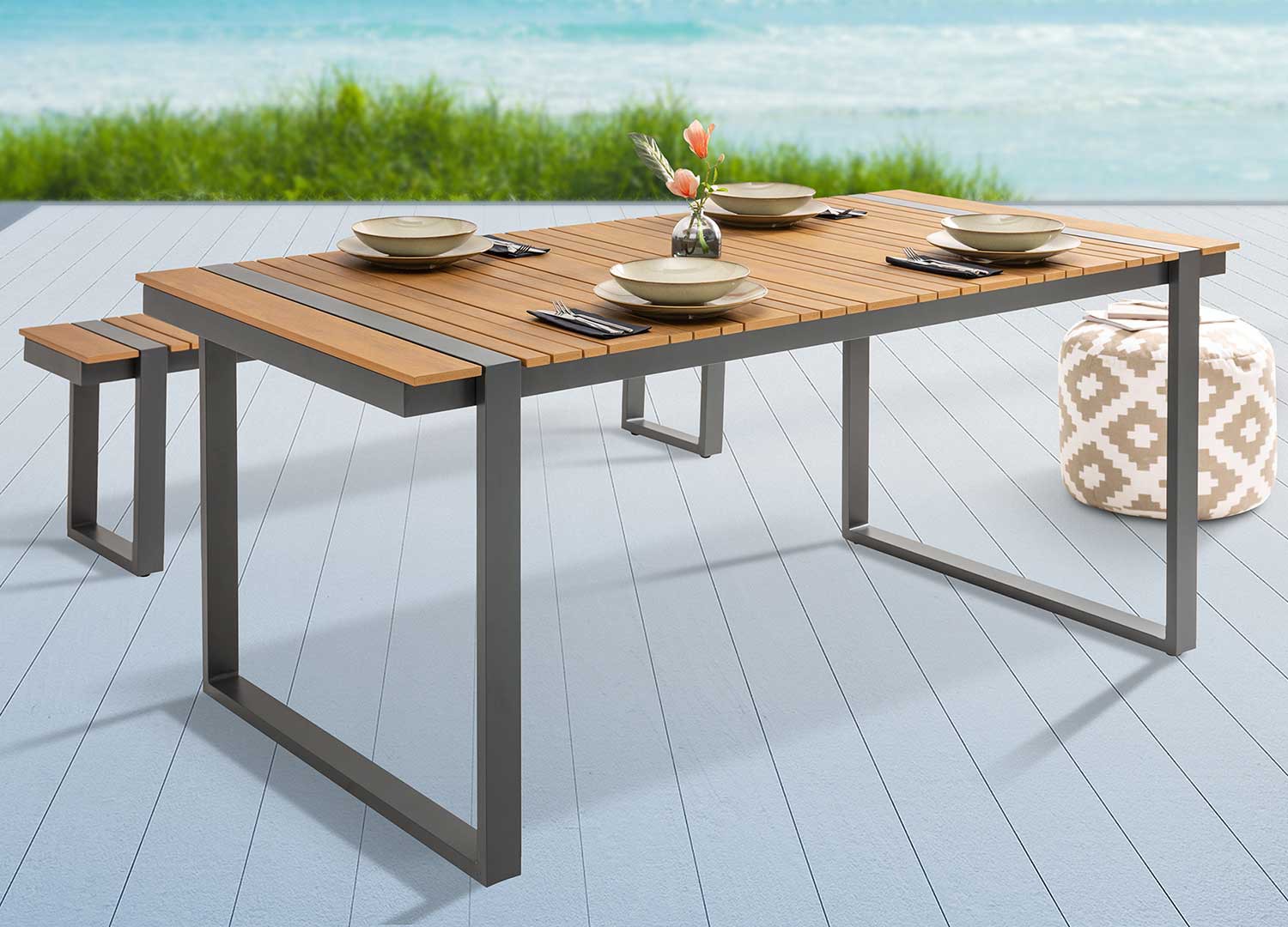 Table d'extérieur composite et aluminium 180 cm pour meuble de jardin