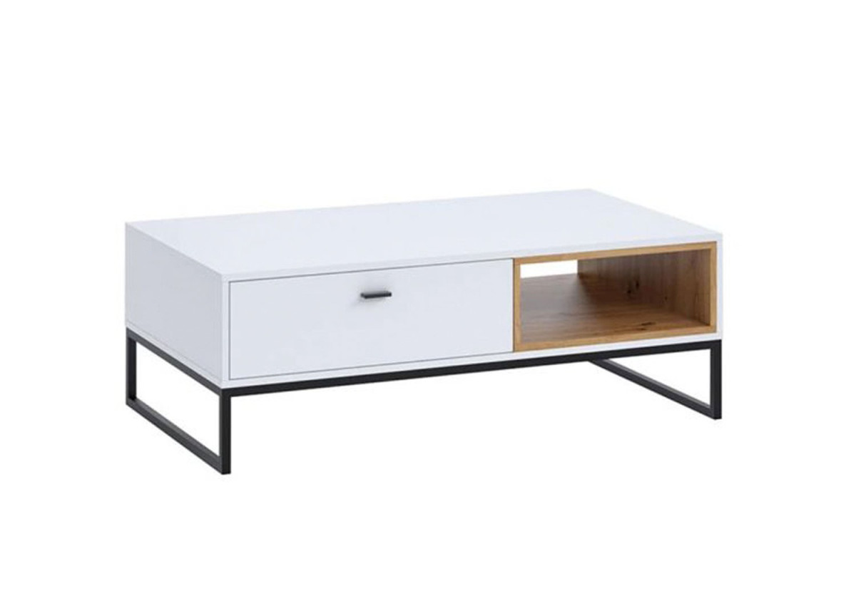 Table basse blanche et bois avec tiroir