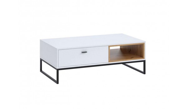 Table basse blanche et bois avec tiroir