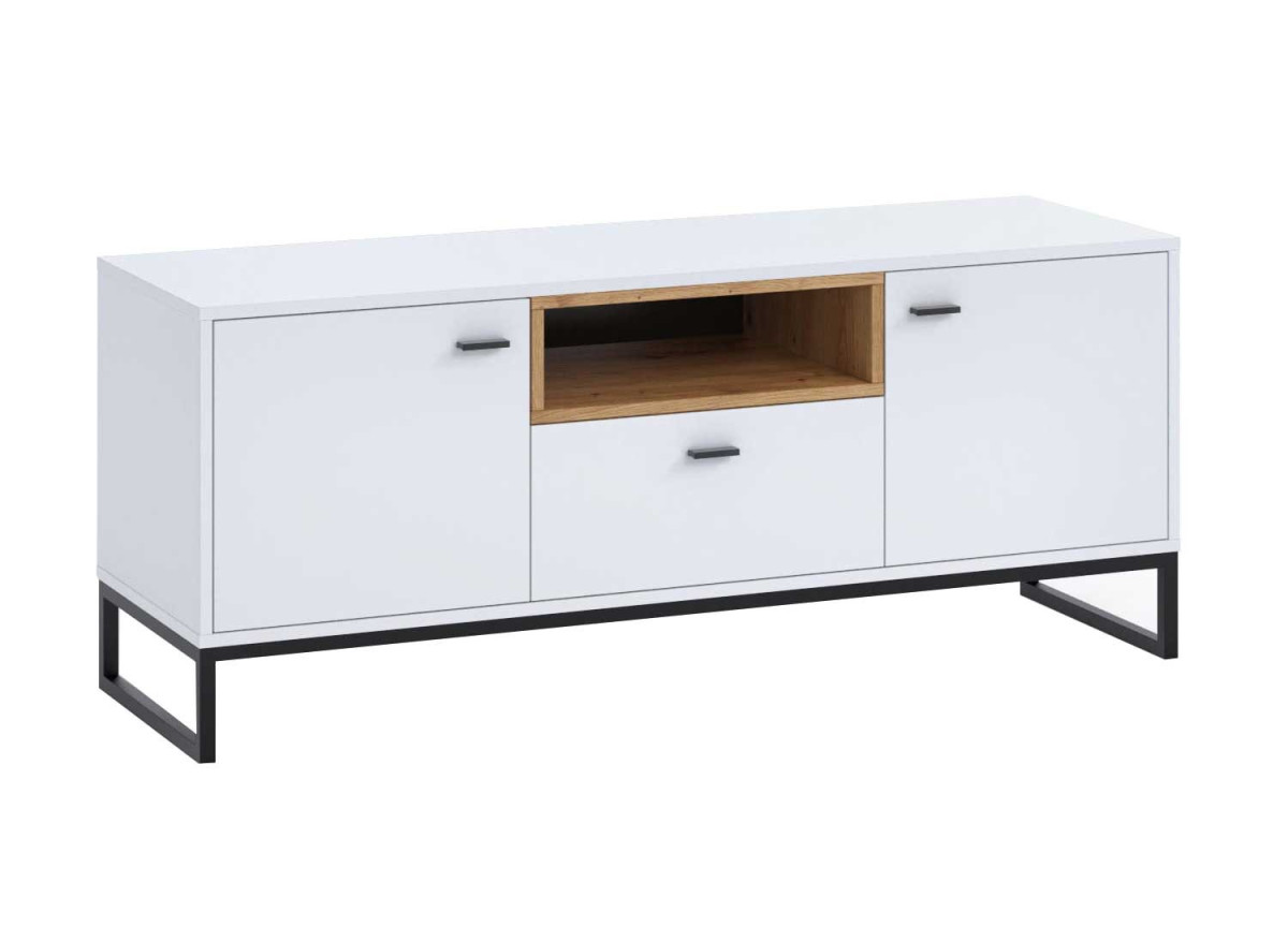 Meuble TV blanc et bois moderne