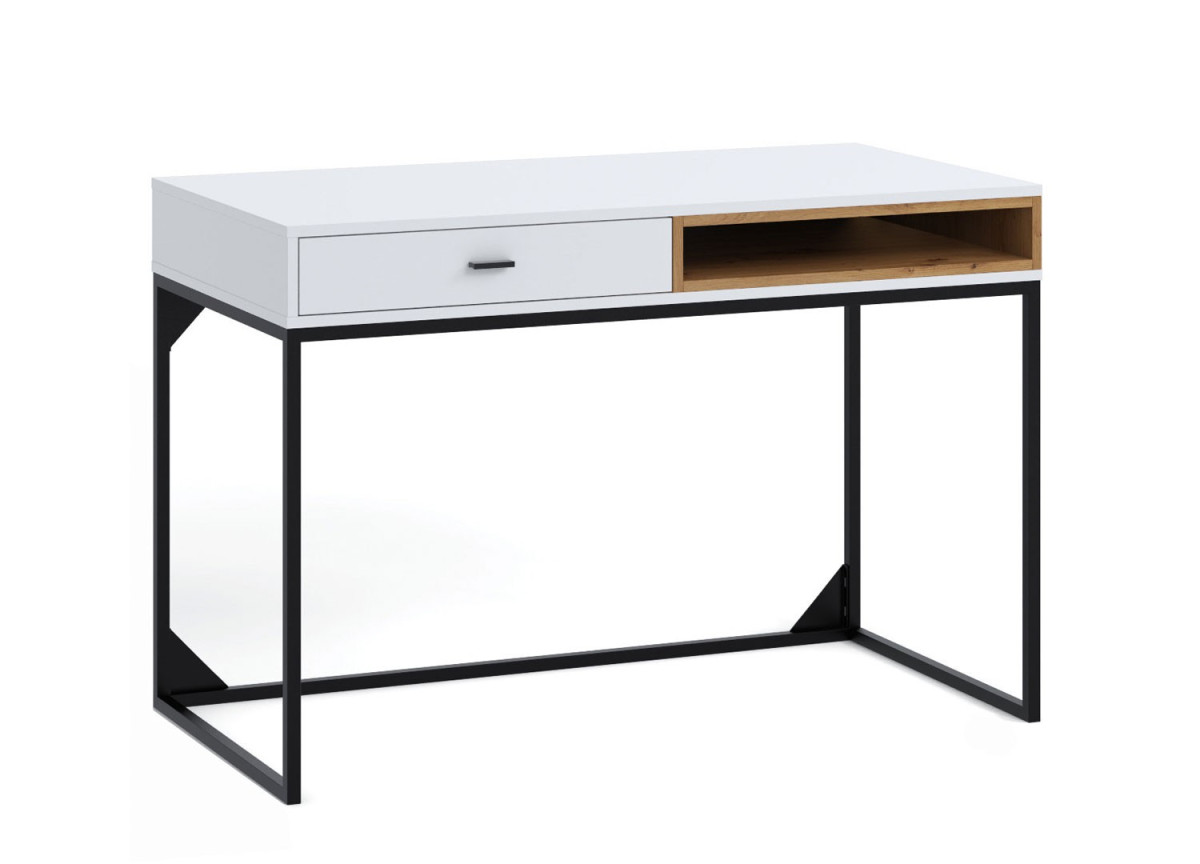 Bureau blanc et bois avec tiroir et niche
