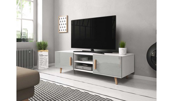 Meuble TV blanc et gris brillant moderne