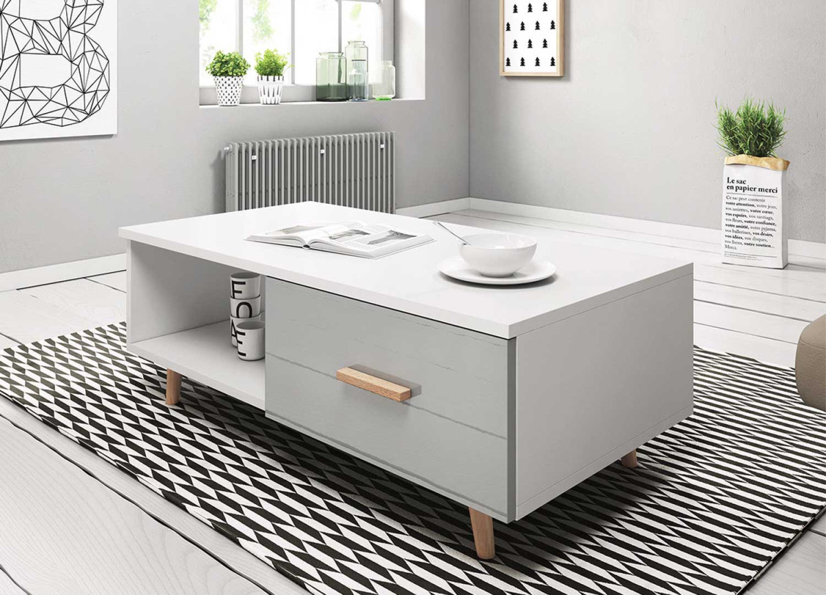 Table basse blanc et gris brillant moderne