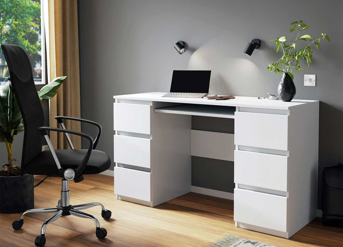 Bureau en noyer de 1200 mm avec huche Bureau rotatif en L avec étagère