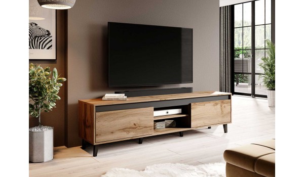 Meuble Télé moderne bois et gris 170 cm