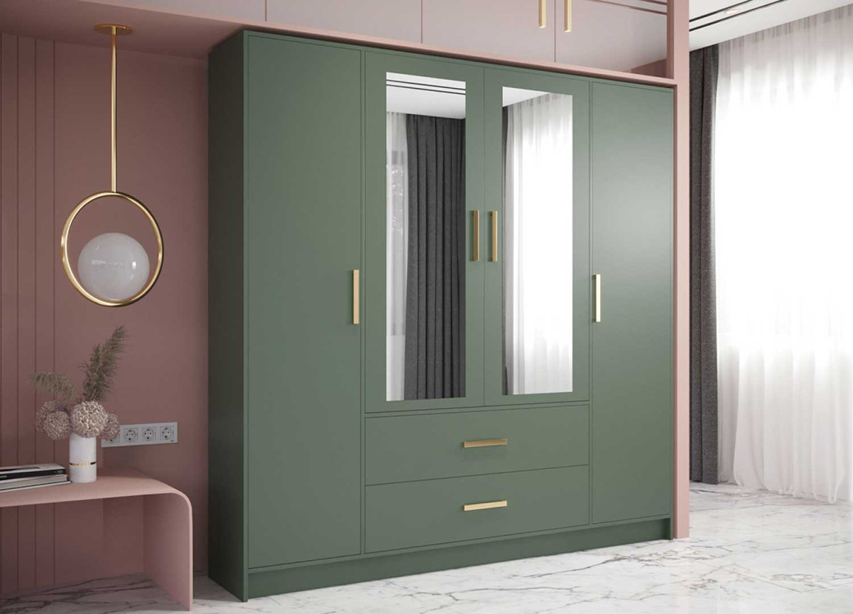 Armoire de rangement avec miroir verte et doré