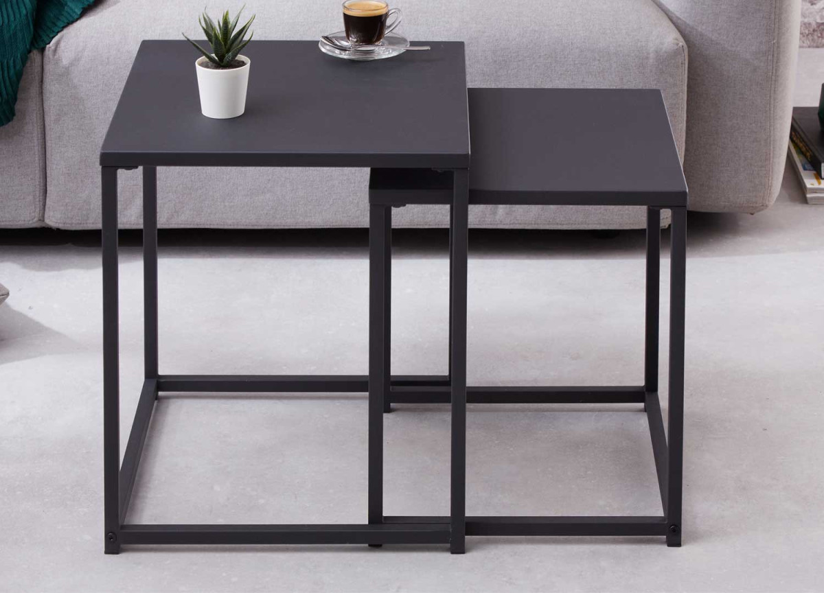 Table basse d'appoint noire en métal emboitable