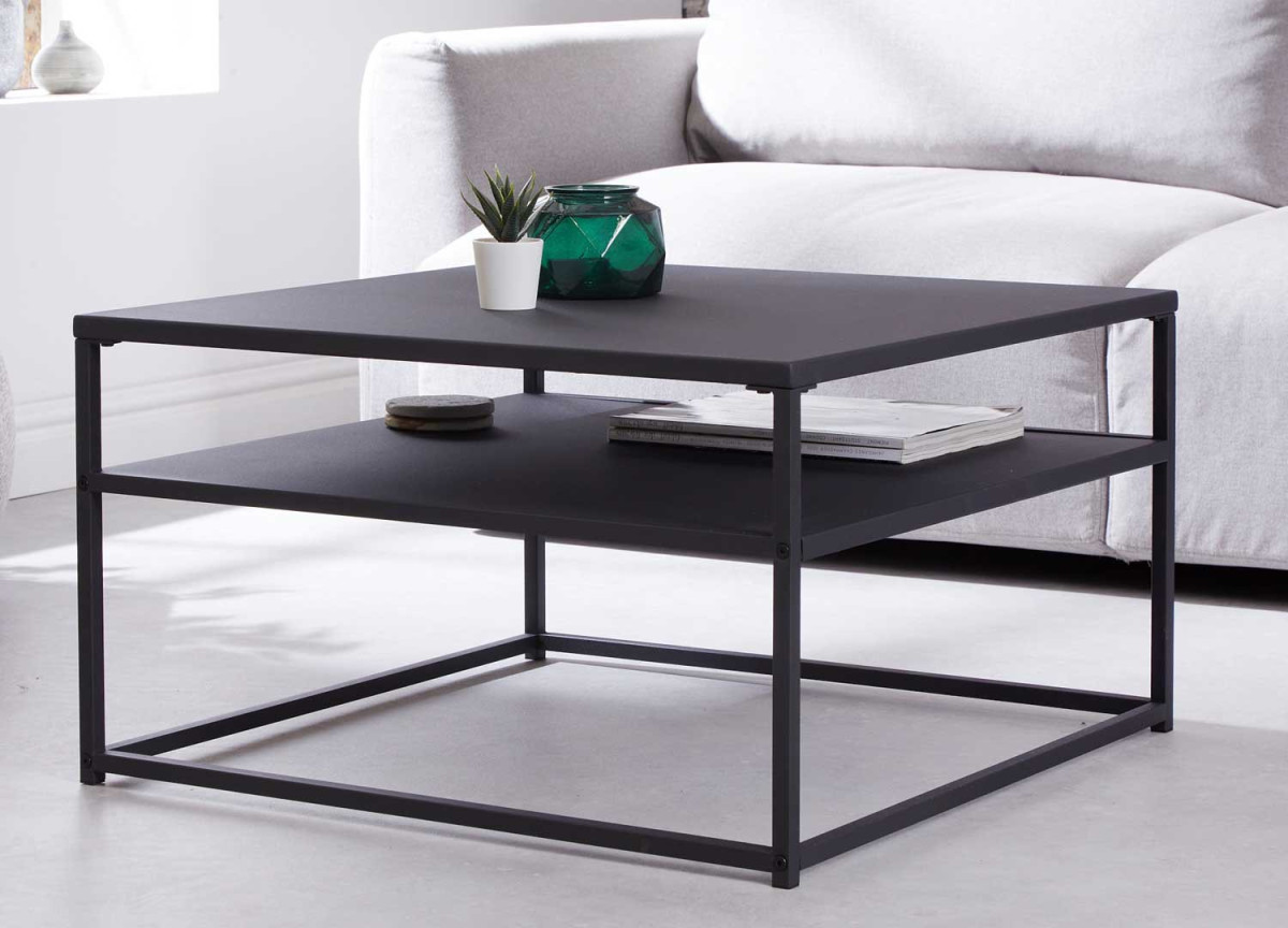 Table basse carrée noire en métal industriel
