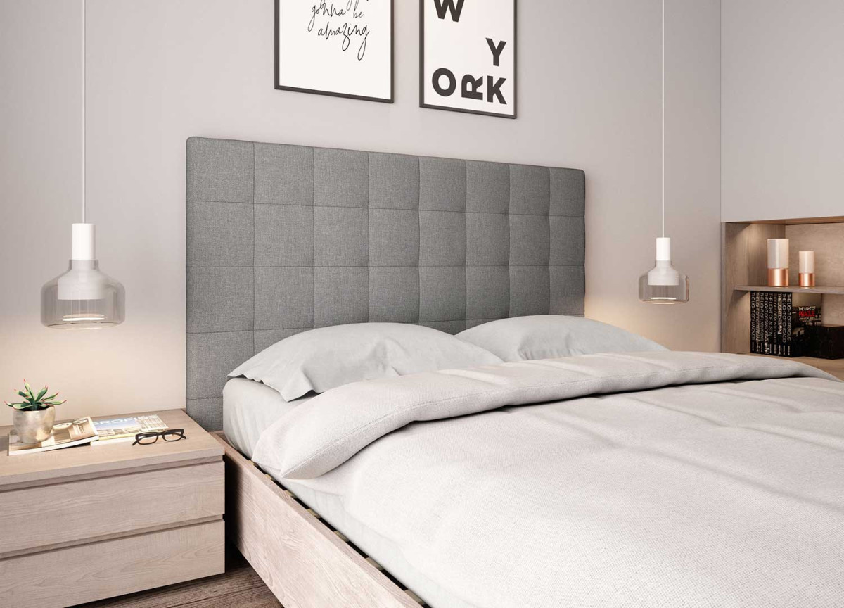 Tête de lit matelassée moderne en tissu gris 140 cm