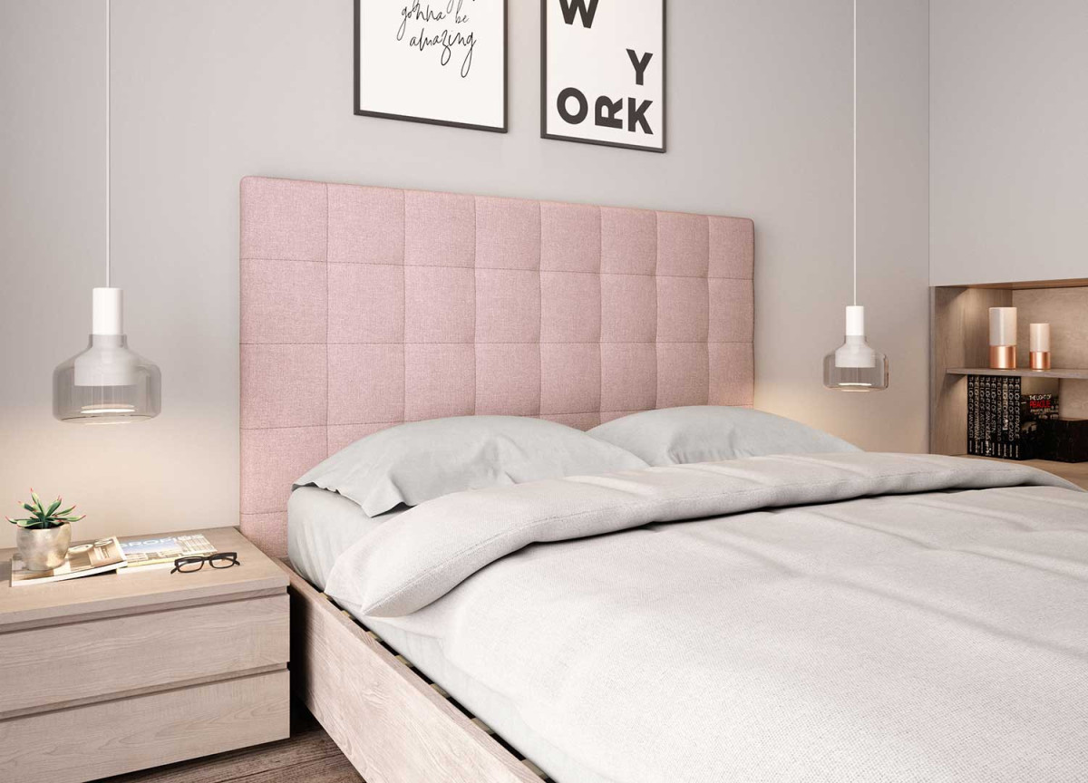 Tête de lit pas cher en tissu rose 140 cm