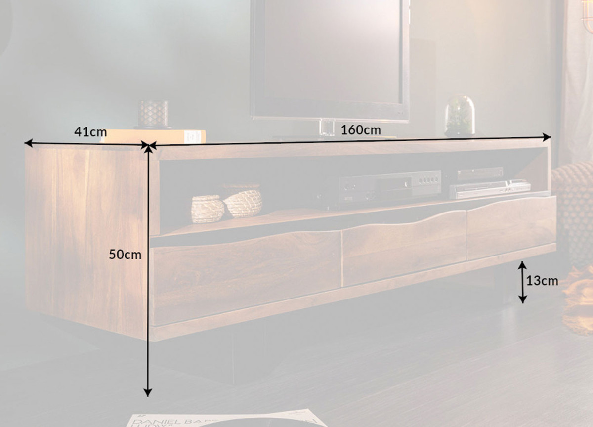 Meuble TV moderne en bois d'Acacia et métal
