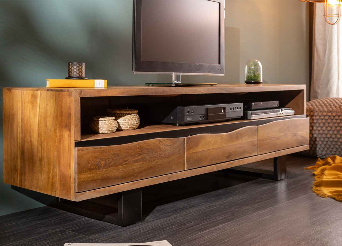 Meuble TV moderne en bois d'Acacia et métal