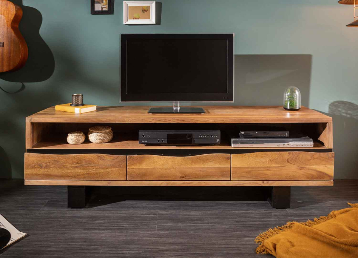 Meuble TV moderne en bois d'Acacia et métal