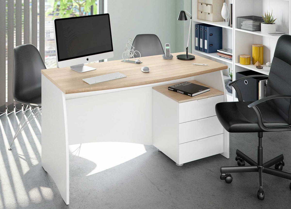 Meuble bureau et rangement moderne blanc et bois